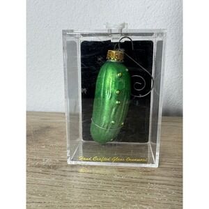 Garden Ridge Christmas Pickle Ornament Hand Crafted Green Glass Small Figurine